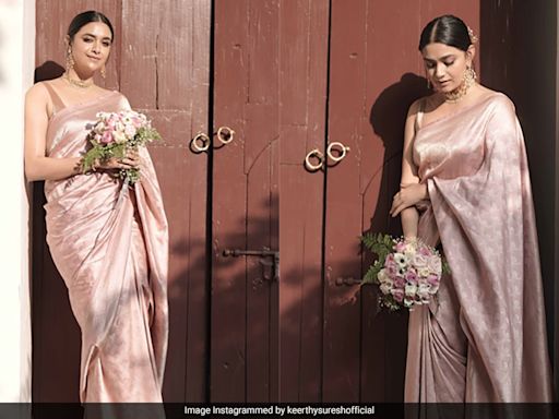Keerthy Suresh In A Blush Pink Saree Takes Her "Maid Of Honour" Duties To Stylish New Heights