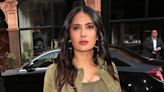Salma Hayek catches the eye in a green suede co-ord