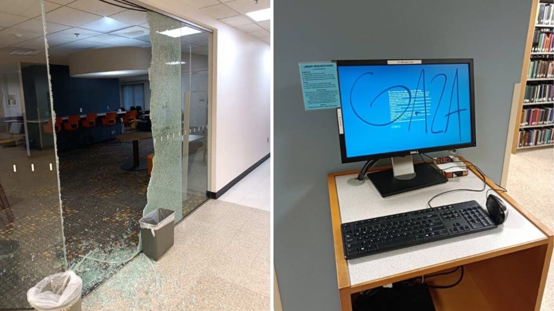 PHOTOS: Shattered glass, graffiti seen inside Portland State University library from protest