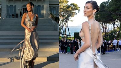 Bella Hadid Shimmers Through Cannes 2024 In A Backless Bejewelled Dsquared Dress From 2006