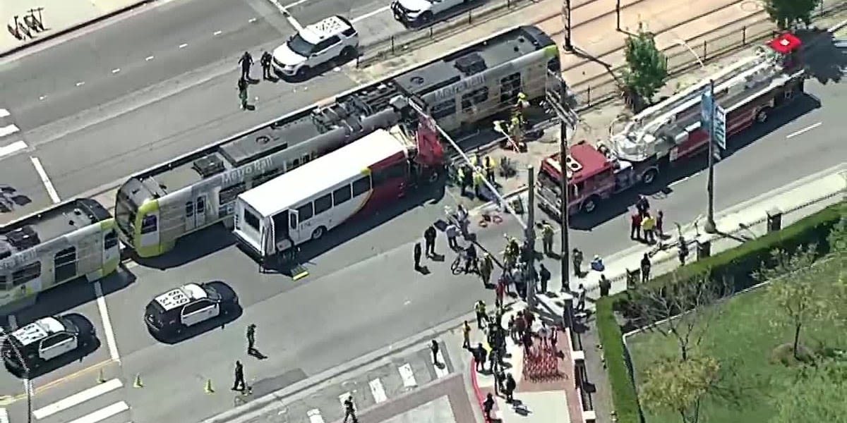 Train collides with bus in downtown Los Angeles, injuring at least 55