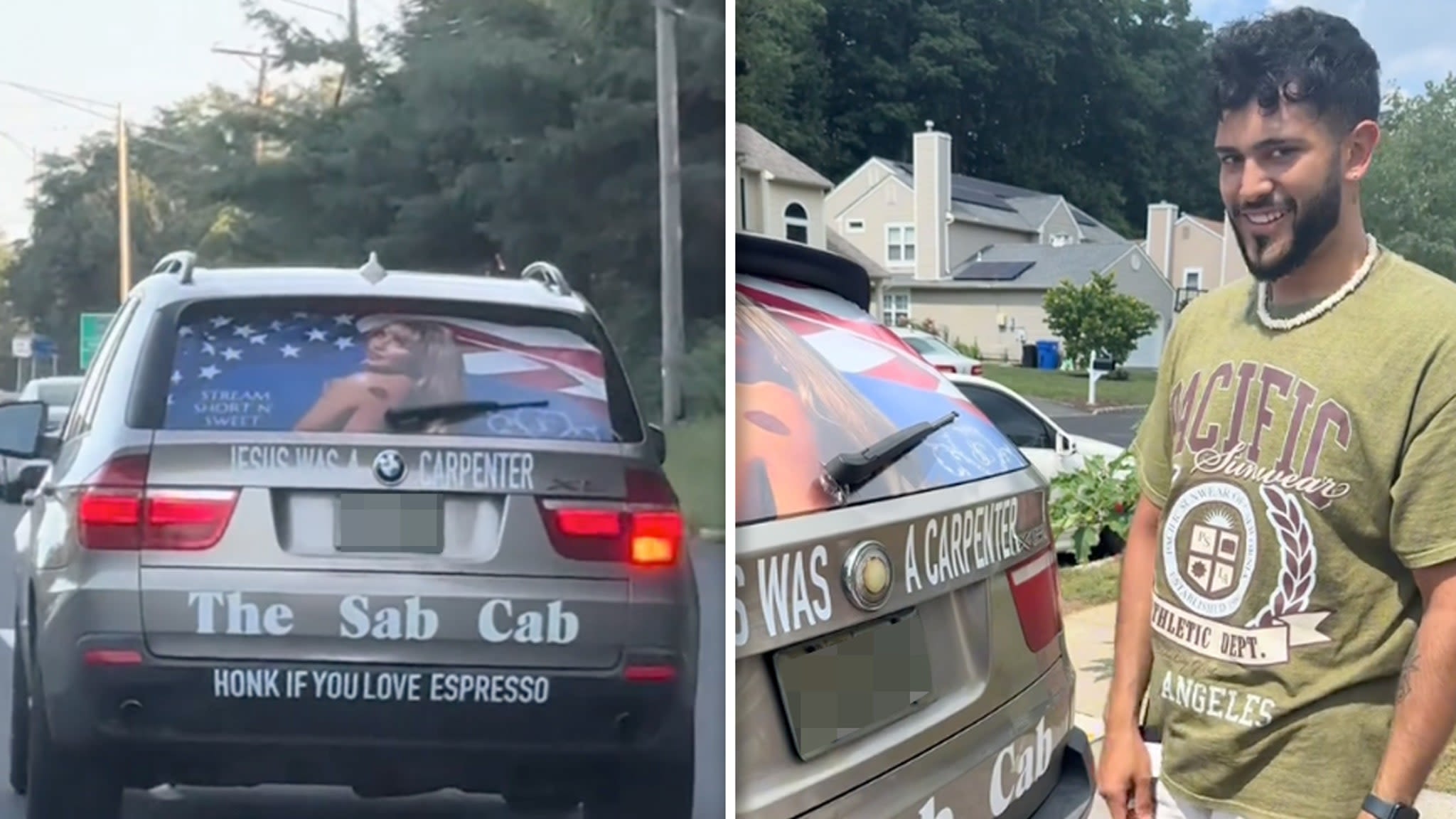 Sabrina Carpenter Superfan Drives 'Sab Cab,' Huge Picture of Singer on Back Window