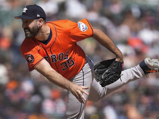 Astros cruise past Tigers, 9-3: Verlander dominates former team in seven shutout innings