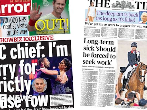 Newspaper headlines: BBC 'sorry' over Strictly, and plan to get people into work