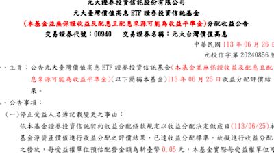 00940開獎！首發股息0.05元，年化配息近6％ 網友酸「改名奈米息」