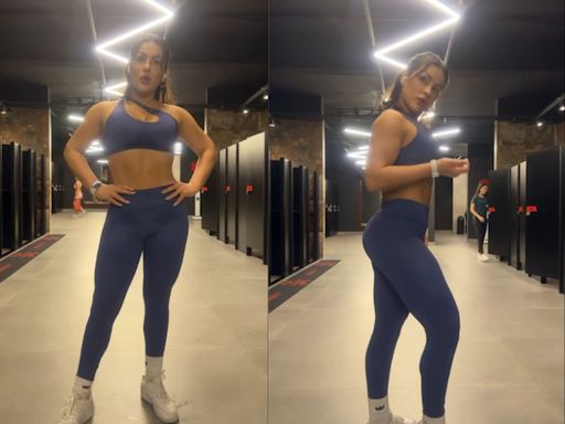 Kéfera Buchmann posa em frente ao espelho da academia para mostrar resultado dos treinos