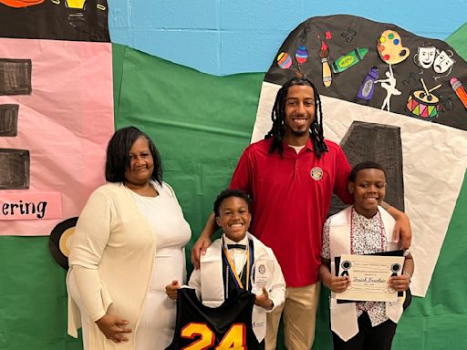College Park Skyhawks Present Award To Fifth Grade Student For Colli's Classroom School Adoption Program