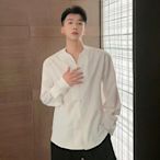 夏季薄款襯衫男 M-3XL 韓版白色潮流冰絲高級感休閒男士小立領襯衫 V領長袖襯衫