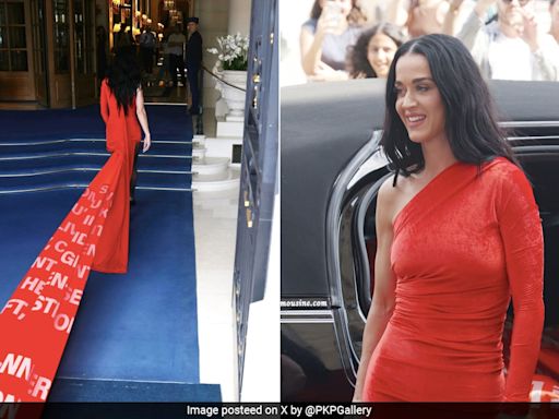 Katy Perry's Red Dress Had A Train Printed With Woman's World Song Lyrics That Spoke Volumes About Her Dramatic...