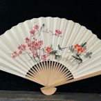 日本大竹架紙本折扇畫，折扇擺件，手繪富貴花開圖案，非常漂亮 尺寸：長60cm，寬104cm