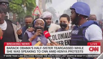 Barack Obama's half-sister, Auma Obama, is tear-gassed while speaking to CNN during a protest in Nairobi, Kenya.