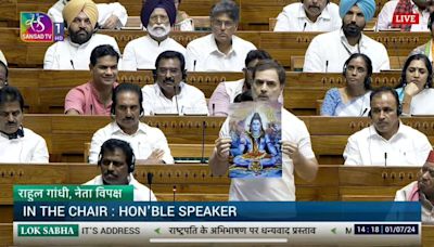 Watch: With Lord Shiva’s image in hand, Rahul Gandhi’s Hinduism jibe at BJP in Lok Sabha, Speaker Om Birla objects | Mint