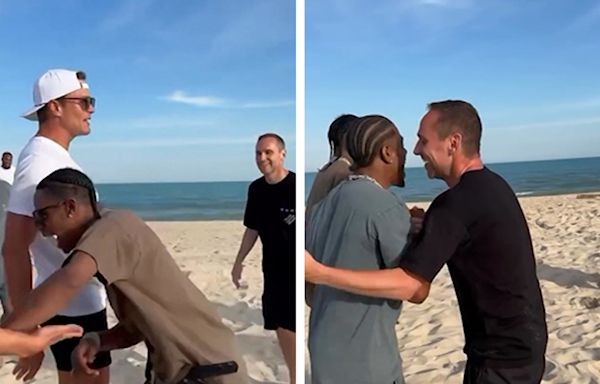 Tom Brady, Travis Scott & More Play Football at Pre-White Party Beach Hang