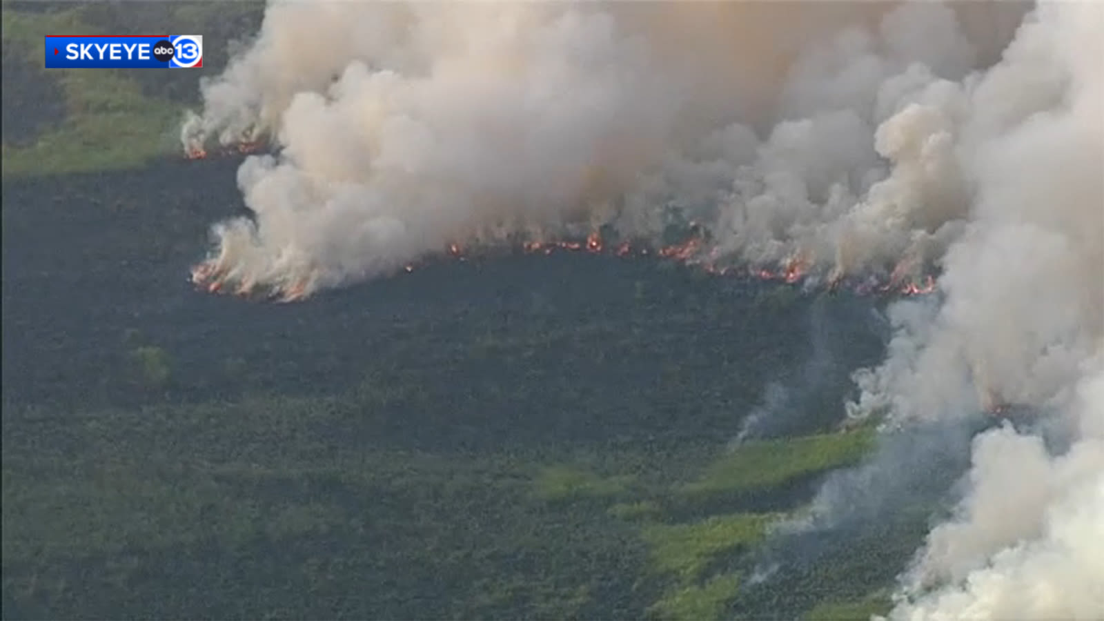 SkyEye video shows 300-acre wildfire burning on wildlife refuge near CR 227 in Brazoria County