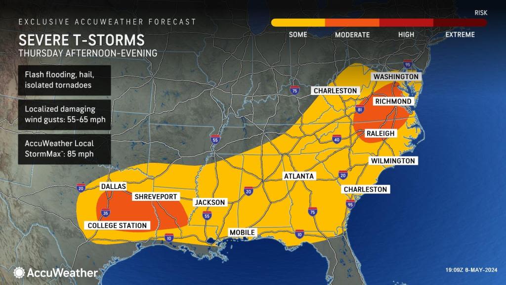 Close to 80 million at risk of severe weather in eastern, southern US on Thursday