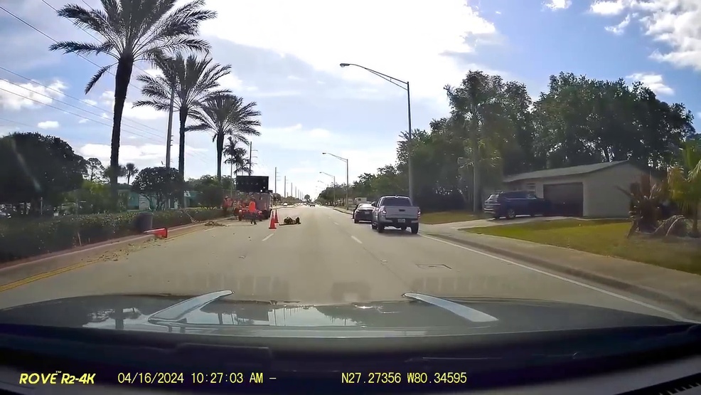 Dash cam video released after car collides into landscaper on road in Port St. Lucie