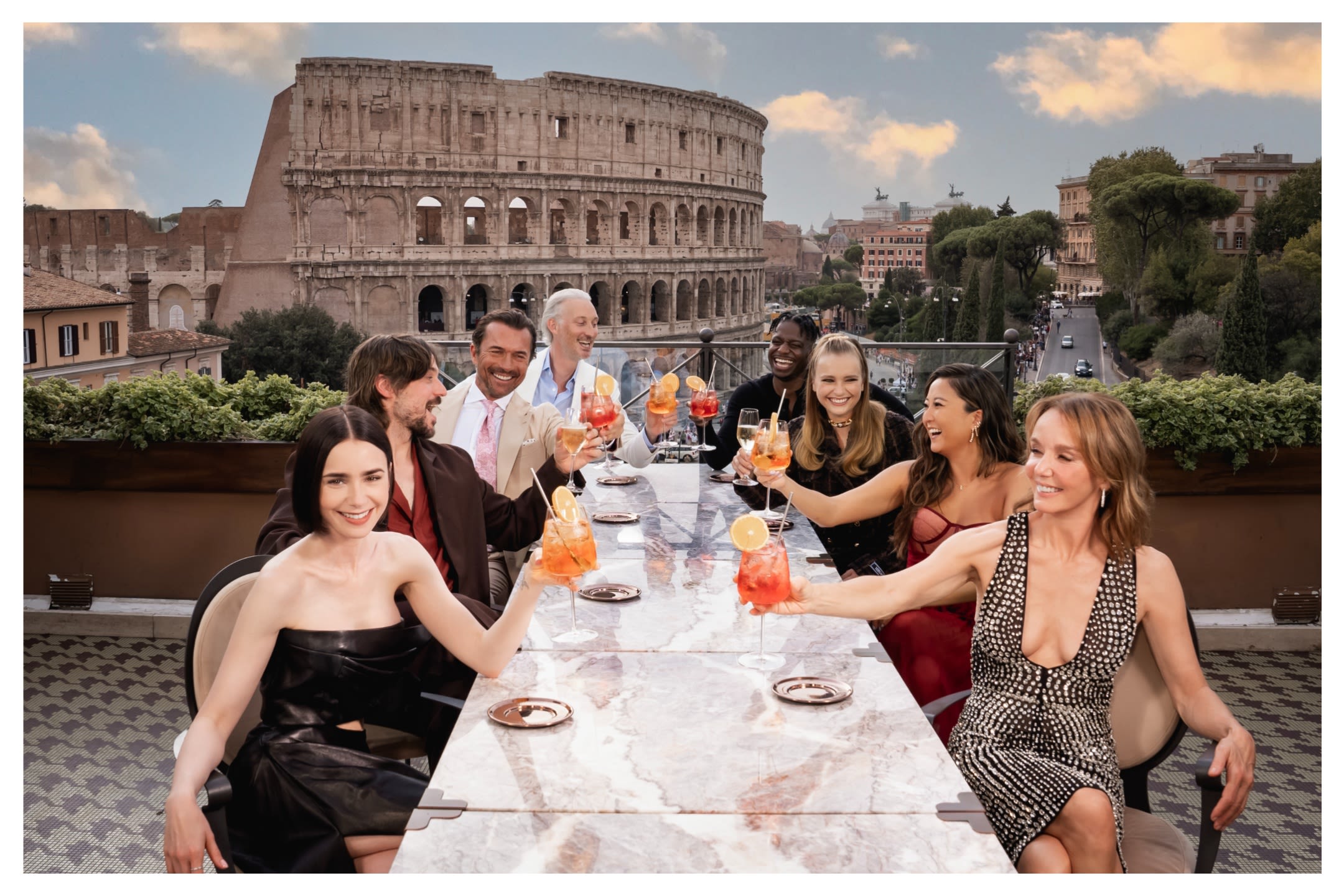 ...Emily in Paris’ Season Four Part Two Launches in Rome With Cast Posing by the Colosseum and a Fleet of Vintage Fiat 500 Cars ...