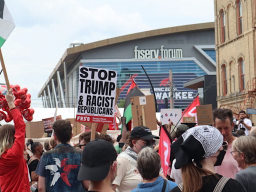 Protest march reaches perimeter of Republican convention site in Milwaukee Monday