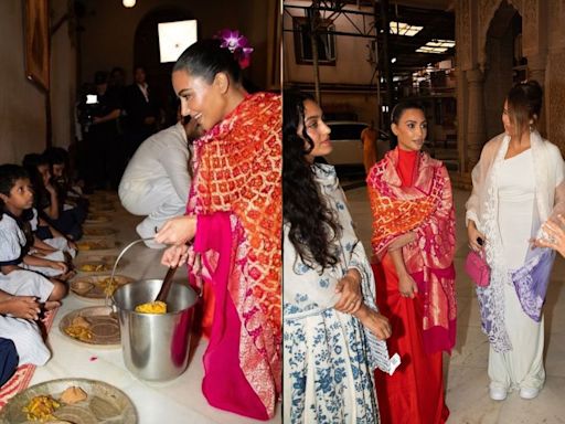 Kim and Khloe Kardashian take out time from Anant Ambani-Radhika Merchant's wedding, serve food to school kids at ISKCON temple in Mumbai