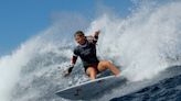 Canadian Olympic surfer Sanoa Dempfle-Olin riding a wave into Paris Games