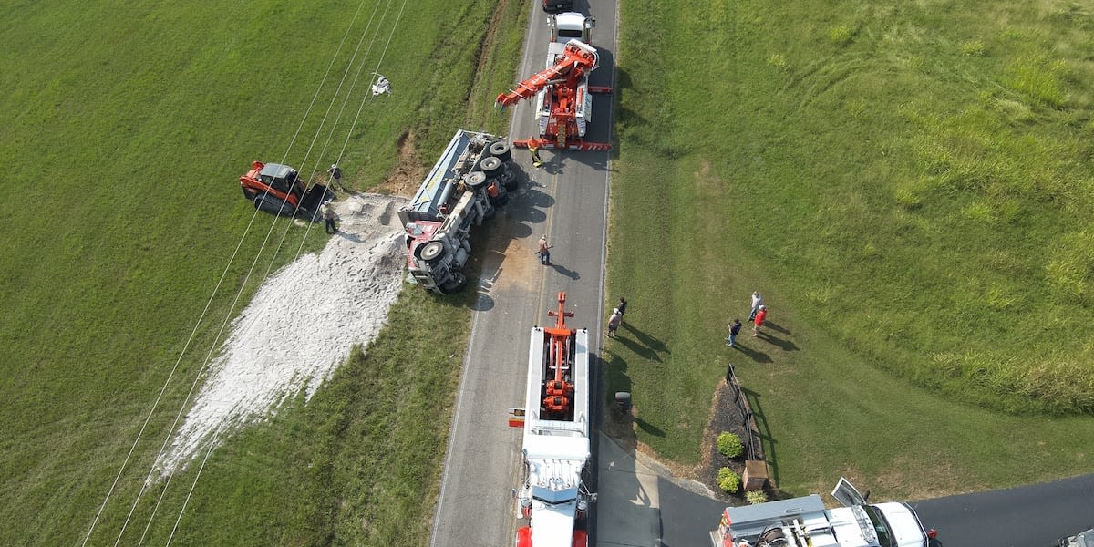 Overturned dump truck spills load, diesel in Franklin County