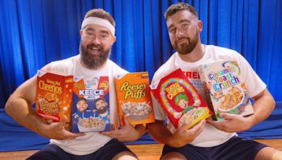 Travis Kelce Feeds Brother Jason Like a Baby in Behind-the-Scenes Clip for Their New Cereal — Watch (Exclusive)