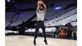 Kyrie Irving warms up in 'Triple Black' Anta KAI 1s before Game 5