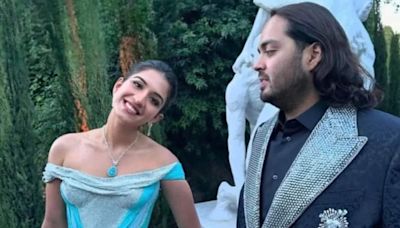 Radhika Merchant turns princess in blue Versace gown for pics with Anant Ambani from their lavish Italian cruise party