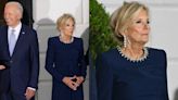 Jill Biden Brings Bling and Blue Together in Jenny Packham Knotted Midi Dress for NATO Summit 2024 Dinner at White House