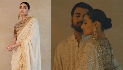 Athiya Shetty Dazzles In Exquisite Ivory Saree, KL Rahul Stuns In Lakhnavi Kurta At Anant-Radhika's Wedding - News18