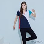Nautica 女裝 拼接造型彈性休閒短袖POLO衫-深藍