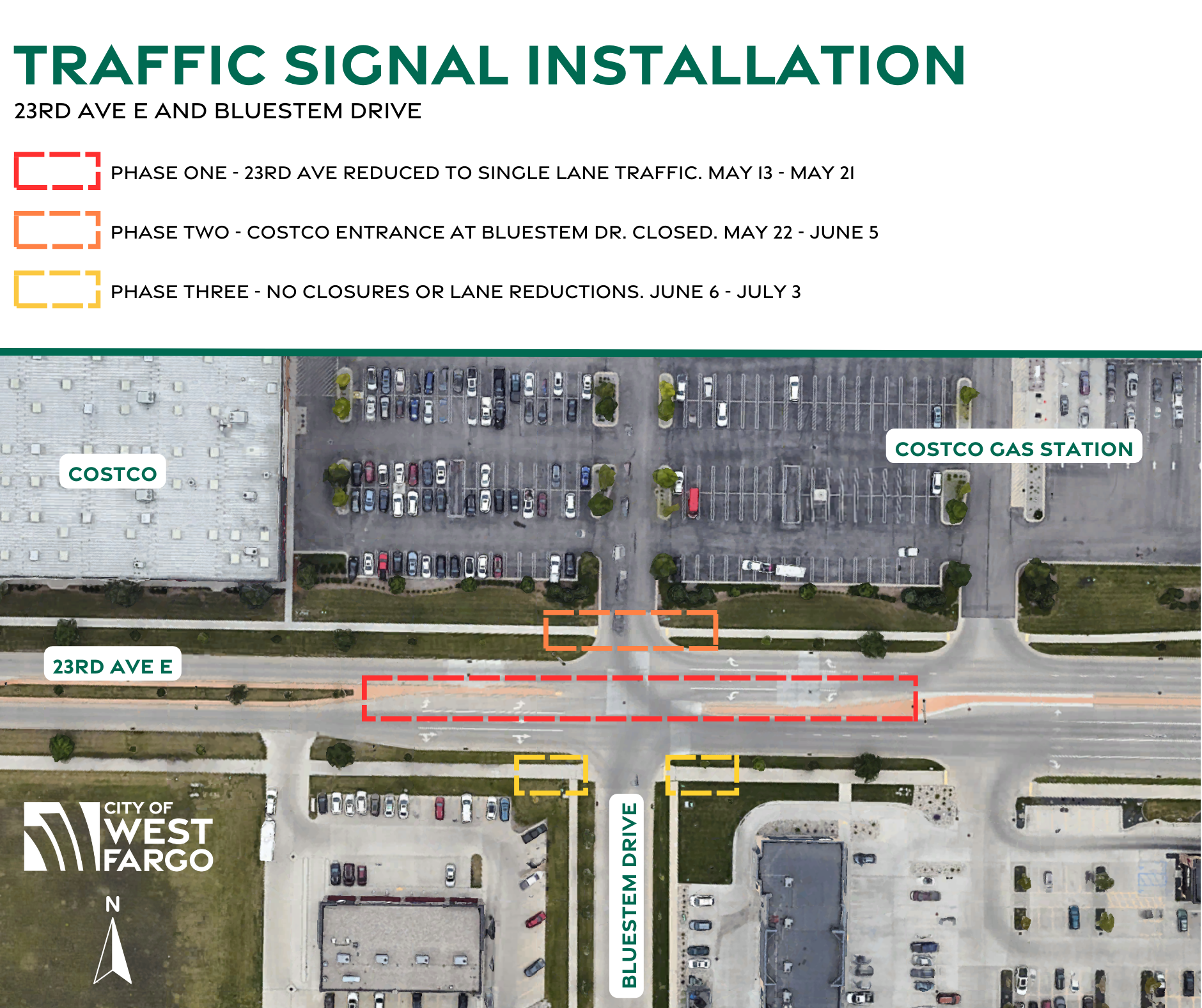 West Fargo begins installation of stoplight near Costco entrance