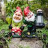 Gnomes that use solar panels to illuminate at night. They come in various poses and usually have LED lights installed. Perfect for eco-conscious garden owners.