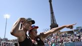 At the Olympic beach volleyball venue, the Eiffel Tower stars in a très French show