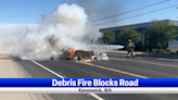 Debris fire blocks Kennewick road