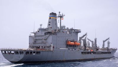 A deployed US Navy fuel ship suffered damage after apparently running into something in the Middle East