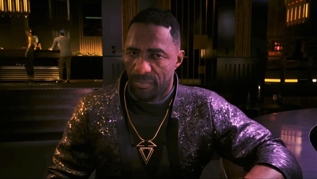 It turns out you can find Idris Elba's Cyberpunk 2077 character hanging out and working a regular job in Night City before you start the expansion