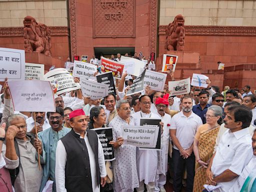‘It is injustice…’: INDIA bloc protest against ’discriminatory’ Union Budget 2024 outside Parliament | Watch | Mint