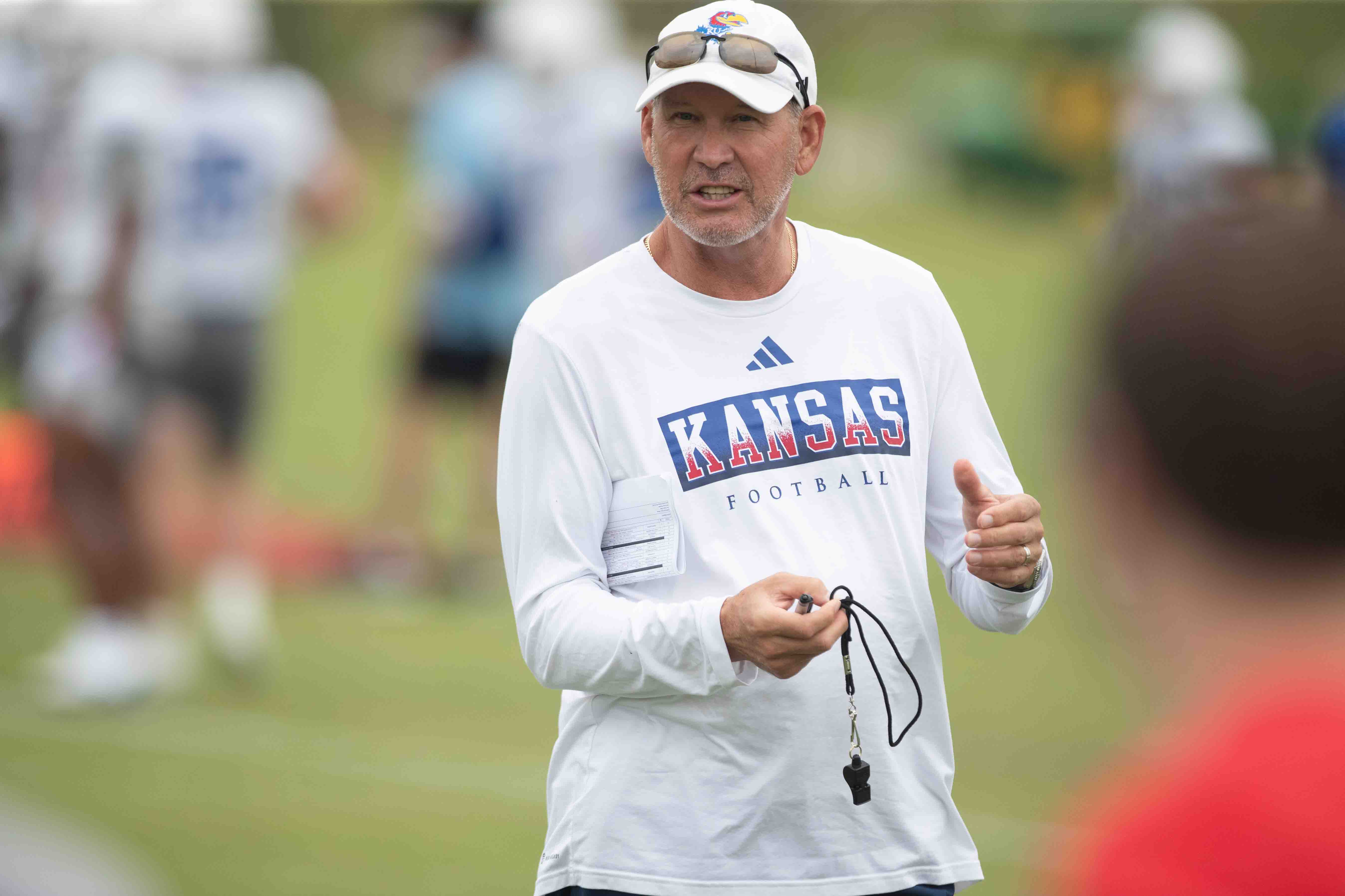 Kansas football coach Lance Leipold highlights Jalon Daniels after 1st fall camp scrimmage