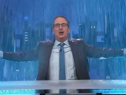 Comedian John Oliver calls for UK to ‘wash away Tories’ at general election as he mocks Sunak’s rainy speech