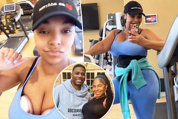 Ashanti pumps breast milk while working out at the gym 2 months after giving birth to son with Nelly