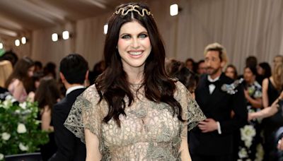 Alexandra Daddario Added Some Edge to Her Ethereal Lace Met Gala Dress with a Snake Headpiece — See the Look!