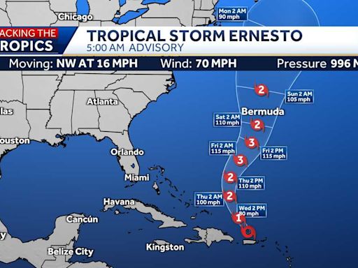 Tropical Storm Ernesto nears hurricane strength as it skirts Puerto Rico