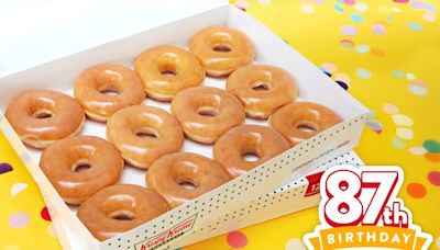 Krispy Kreme is celebrating 87 years in business by selling a dozen doughnuts for 87 cents