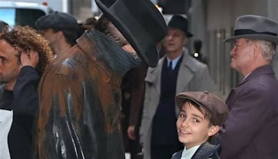 Christian Bale is joined by his son Joseph, 10, on set as they film Maggie Gyllenhaal's The Bride in New York together