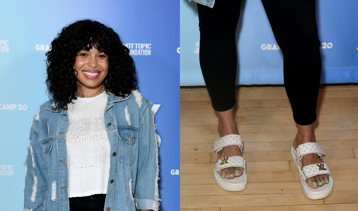 Jordin Sparks is Summer-Ready in Louis Vuitton Monogrammed Platform Sandals at Grammy Camp Lunch and Learn Event in Los Angeles