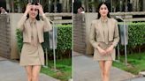 Janhvi Kapoor Still Takes Business Seriously In A Short Beige Skirt Suit With A Tie