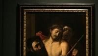 'Ecce Homo' by Italian master Caravaggio is a dark and atmospheric canvas depicting a bloodied Jesus in a crown of thorns just before his crucifixion