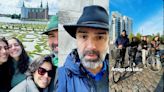 Tadeu Schmidt exibe visual barbudo em viagem à Europa