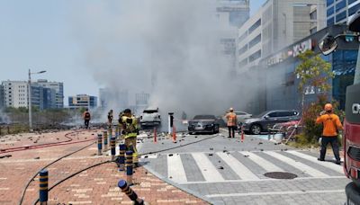 南韓釜山超市嚴重爆炸！數百罐瓦斯遭點燃 至少10輛車遭燒毀